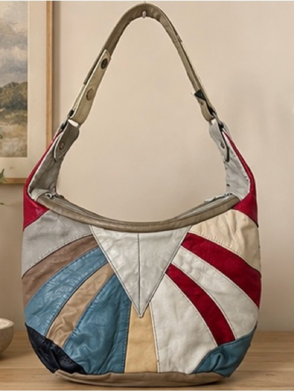 Rare Vintage 1970s Patchwork Leather Hobo Shoulder Bag